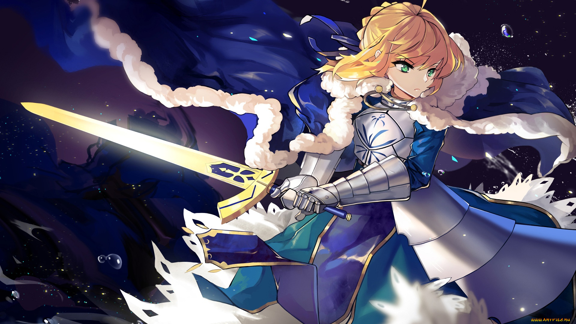 аниме, fate, stay, night, девушка, взгляд, фон