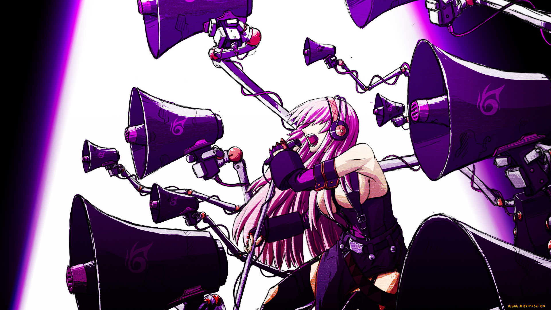 аниме, vocaloid, рупор, певица, девушка, микрофон