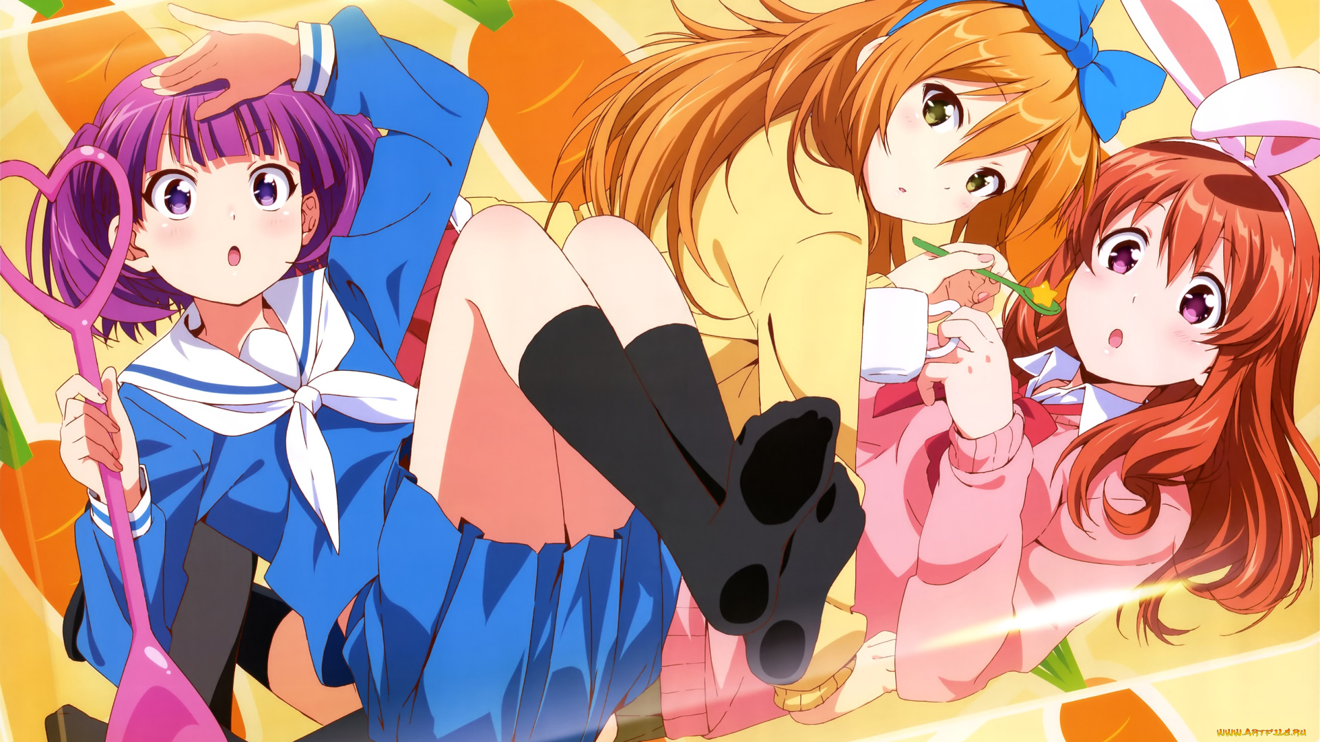 koufuku, graffiti, аниме, фон, взгляд, девушки