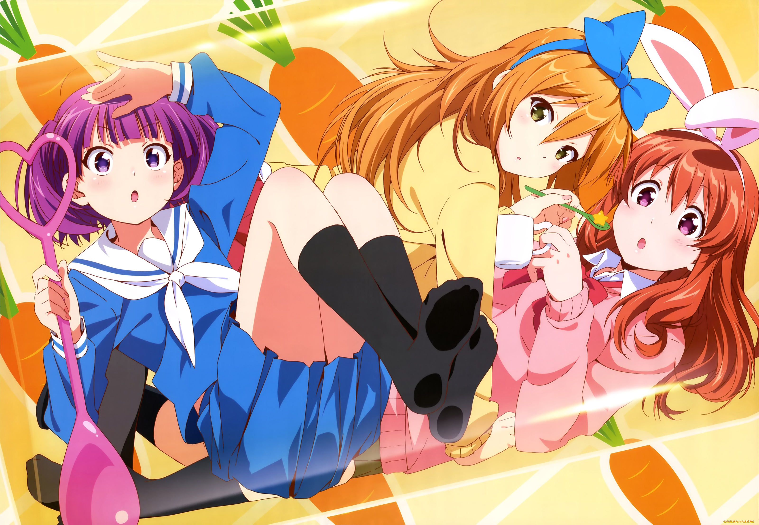 koufuku, graffiti, аниме, фон, взгляд, девушки