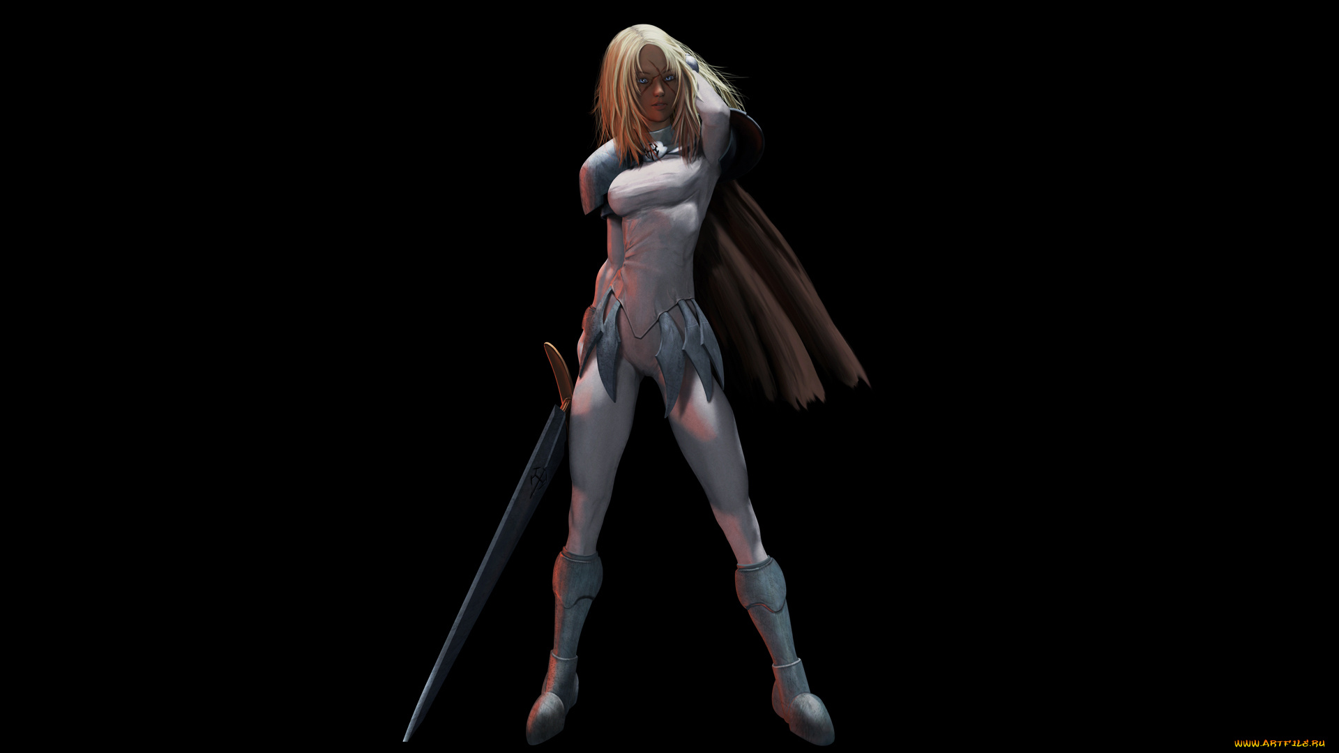 3д, графика, амазонки, , amazon, взгляд, фон, девушка, плащ, меч