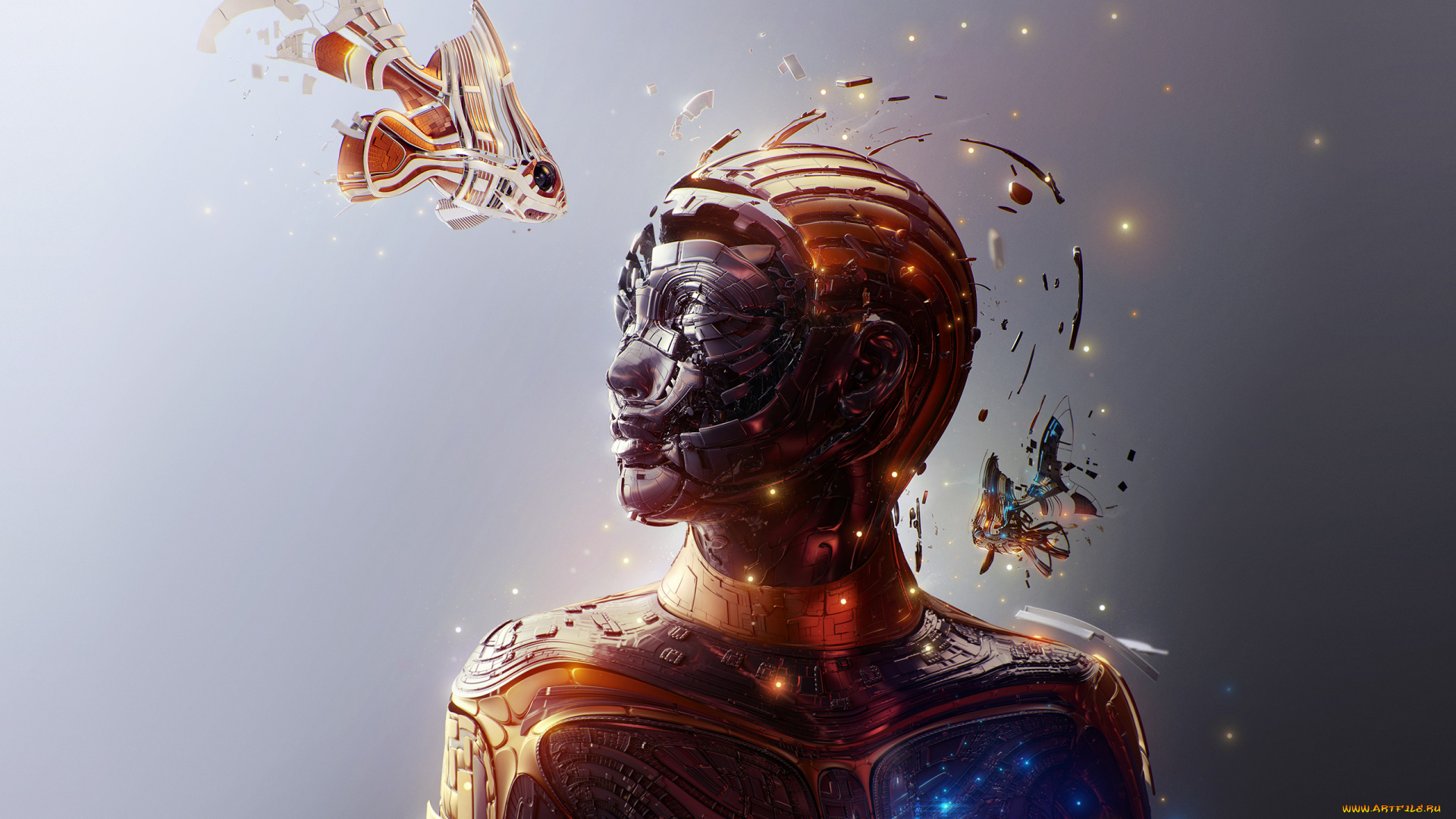 3д, графика, _science, fiction, лицо, рыба