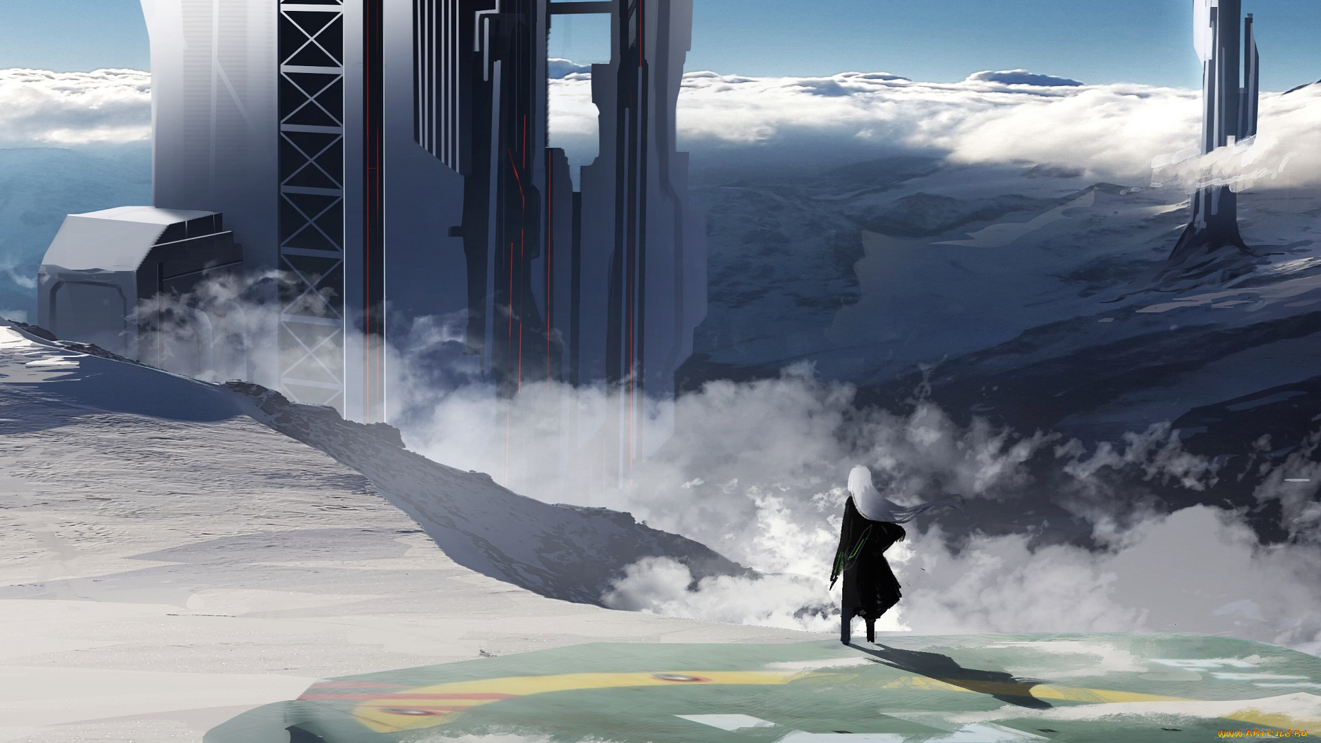 аниме, город, , улицы, , здания, девушка