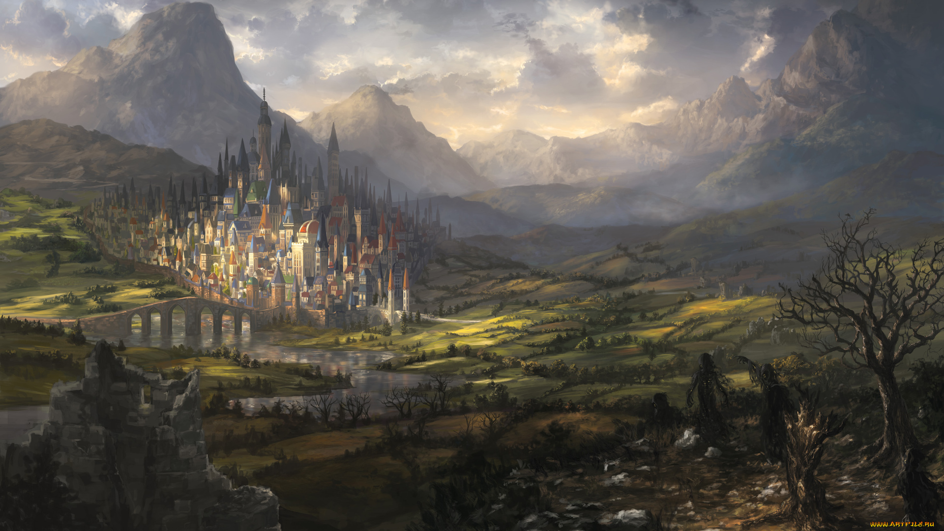 аниме, город, , улицы, , здания, edge, of, darkness