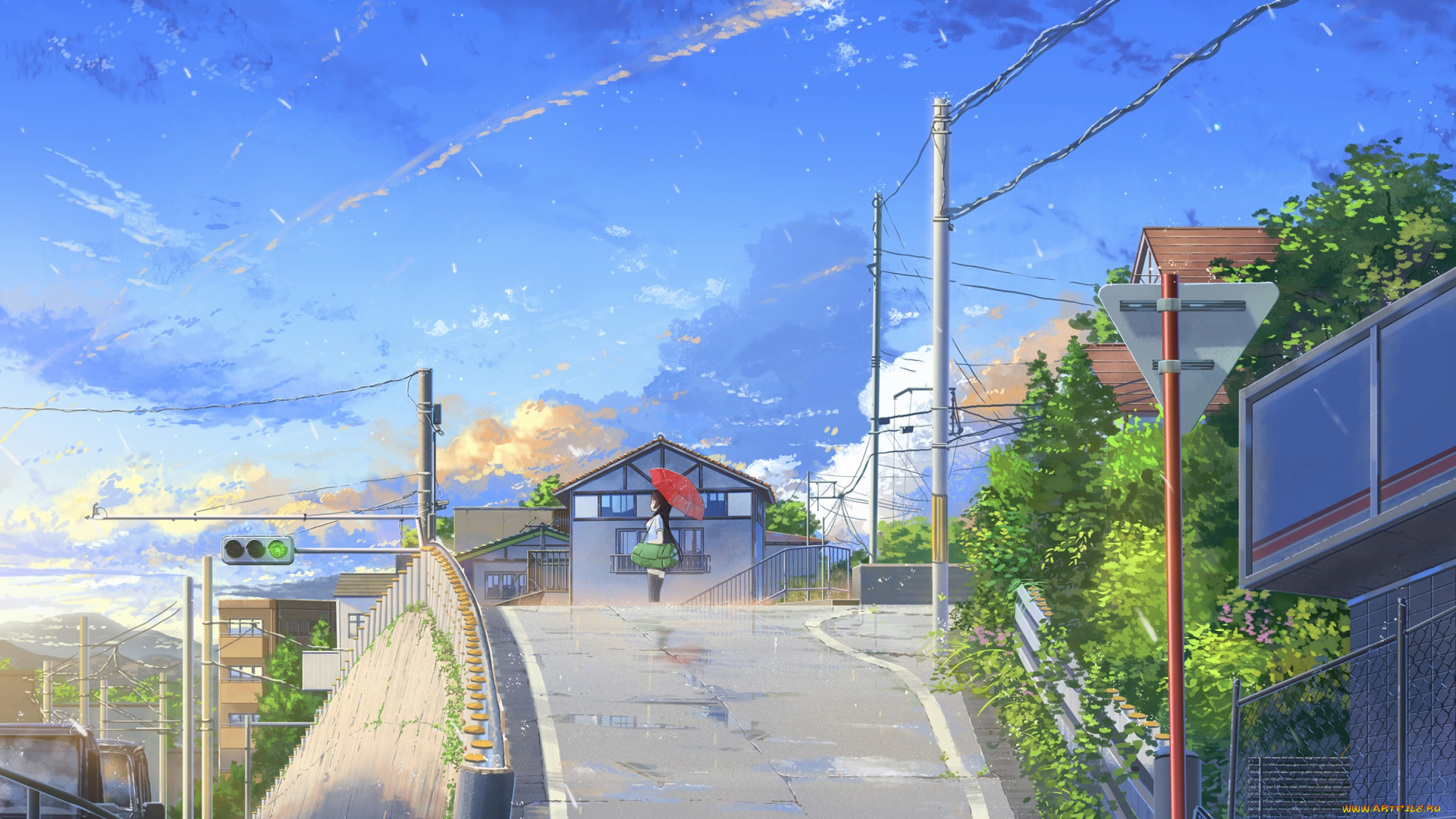 аниме, город, , улицы, , здания, niko, p