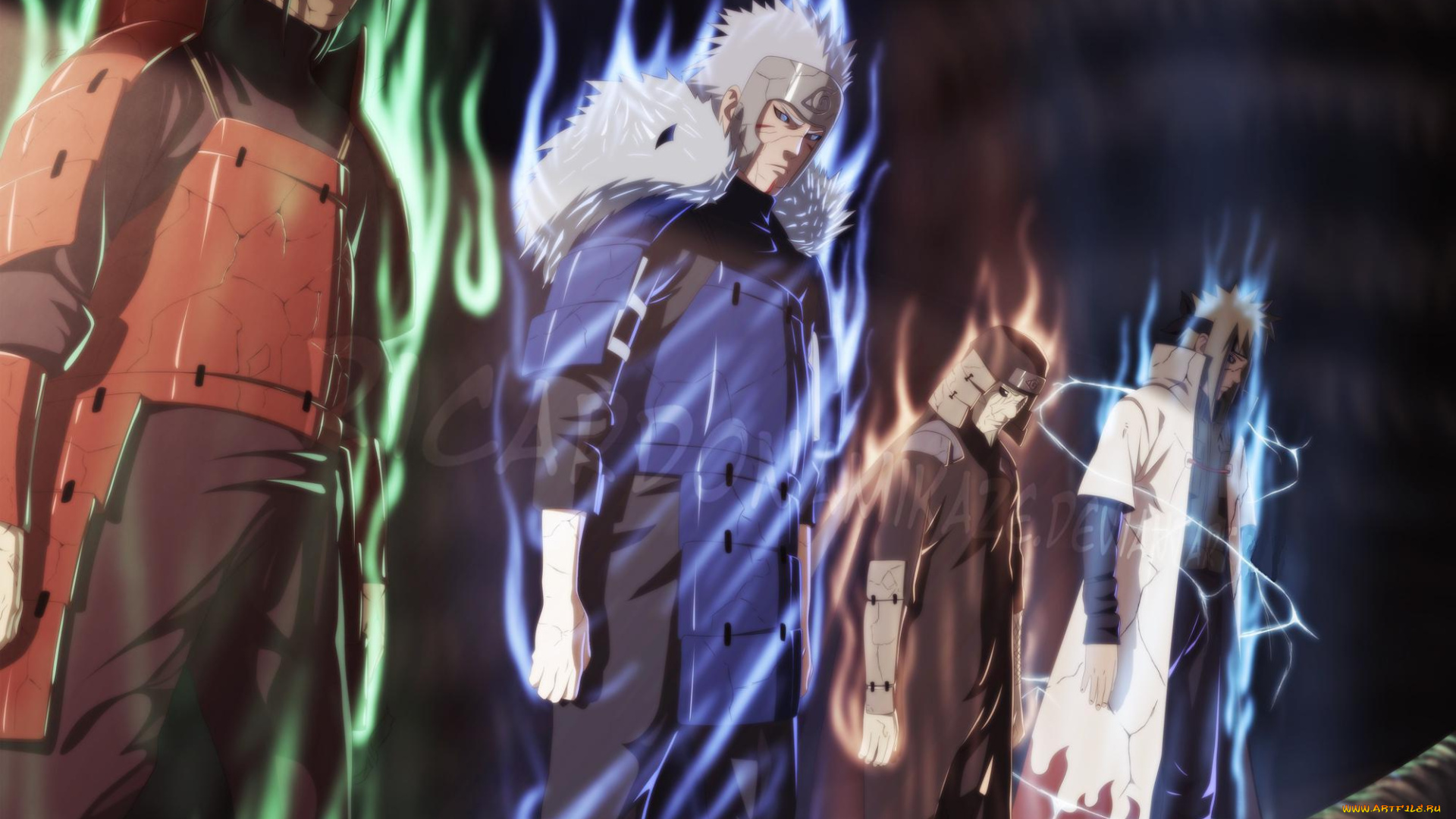 аниме, naruto, призыв, хокаге, хаширама, минато, тобирама