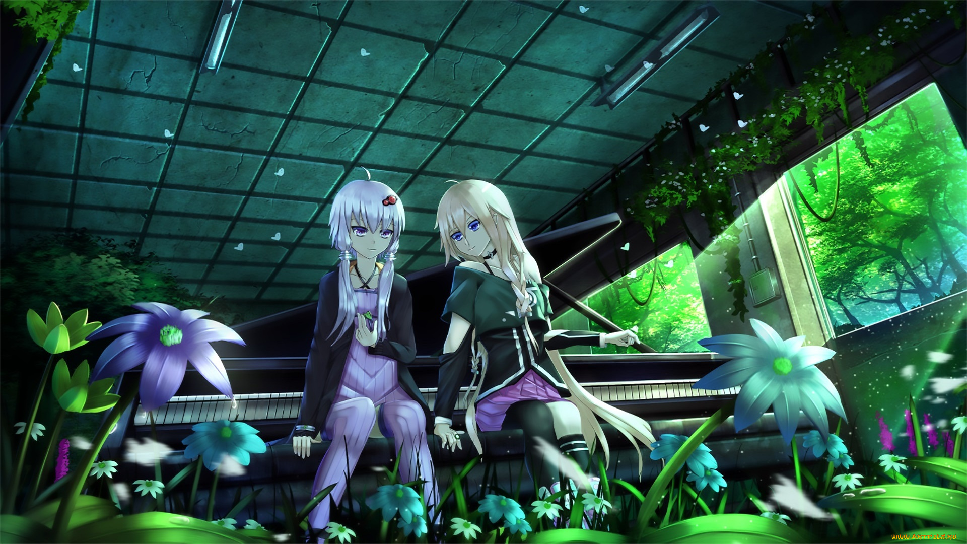 аниме, vocaloid, взгляд, девушки, фон