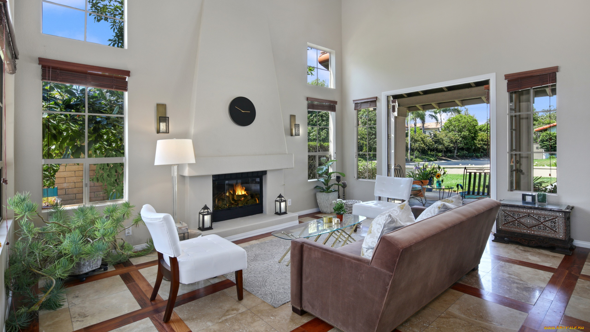 интерьер, гостиная, цветы, мебель, оформление, дизайн