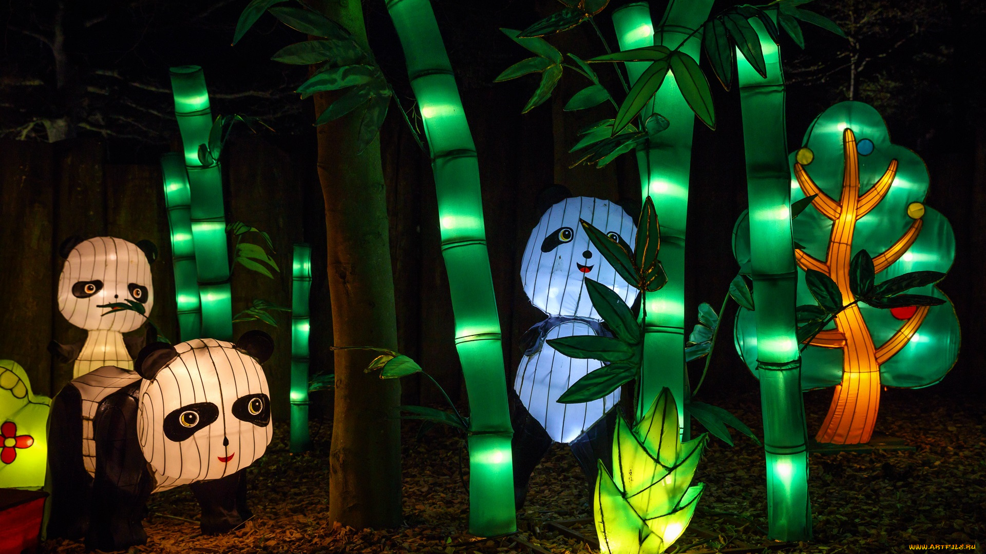 разное, иллюминация, вечер, животные, зоопарк, китай, красиво, огни, персонажи, представление, сказка, фигура, цветы