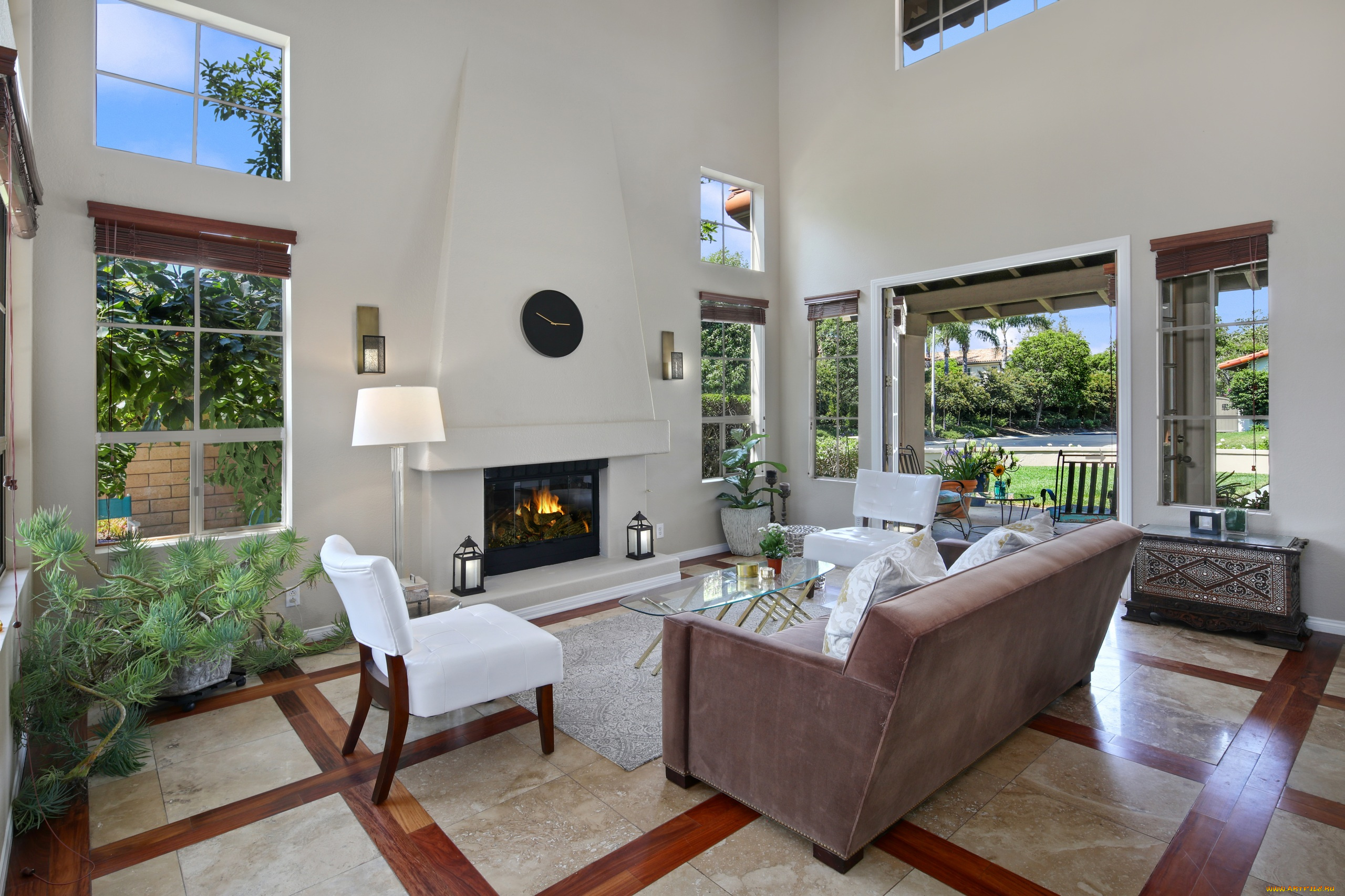 интерьер, гостиная, цветы, мебель, оформление, дизайн