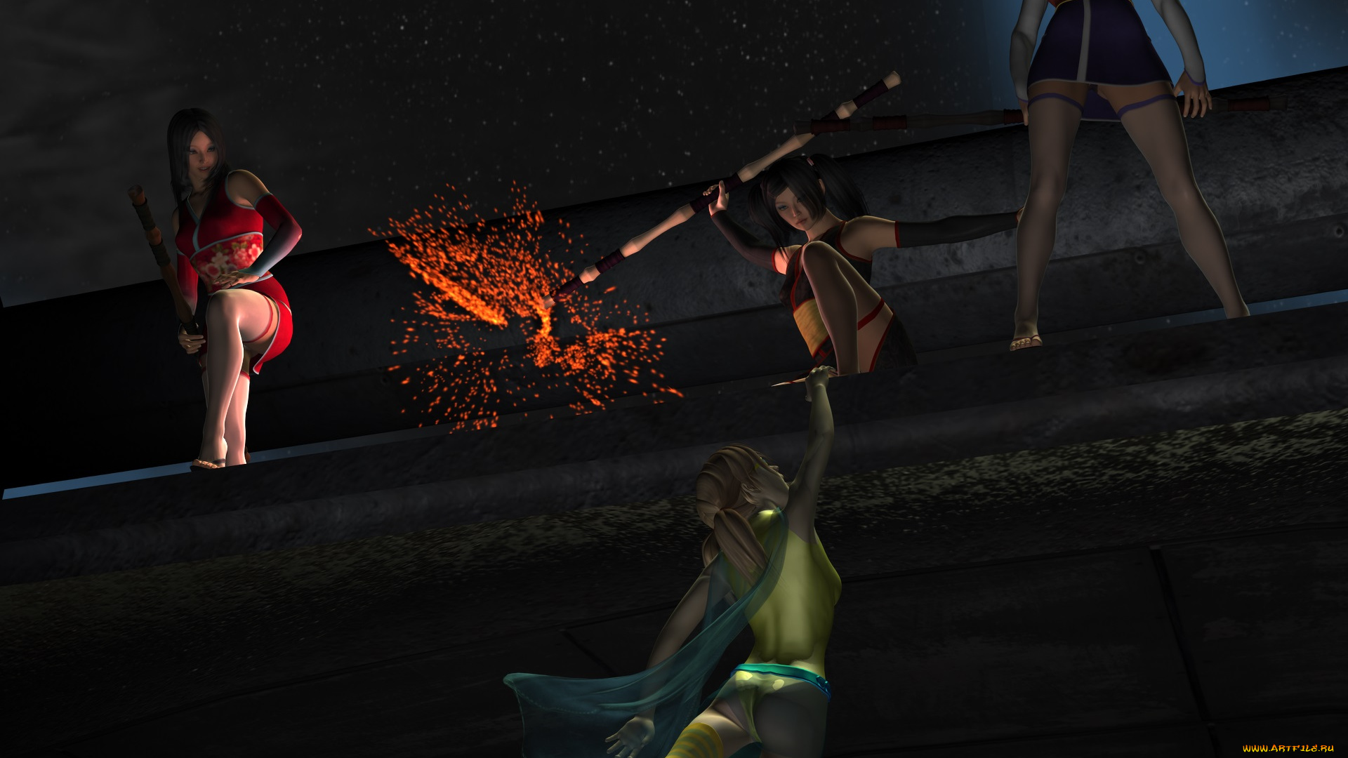 3д, графика, фантазия, , fantasy, фон, девушки, взгляд