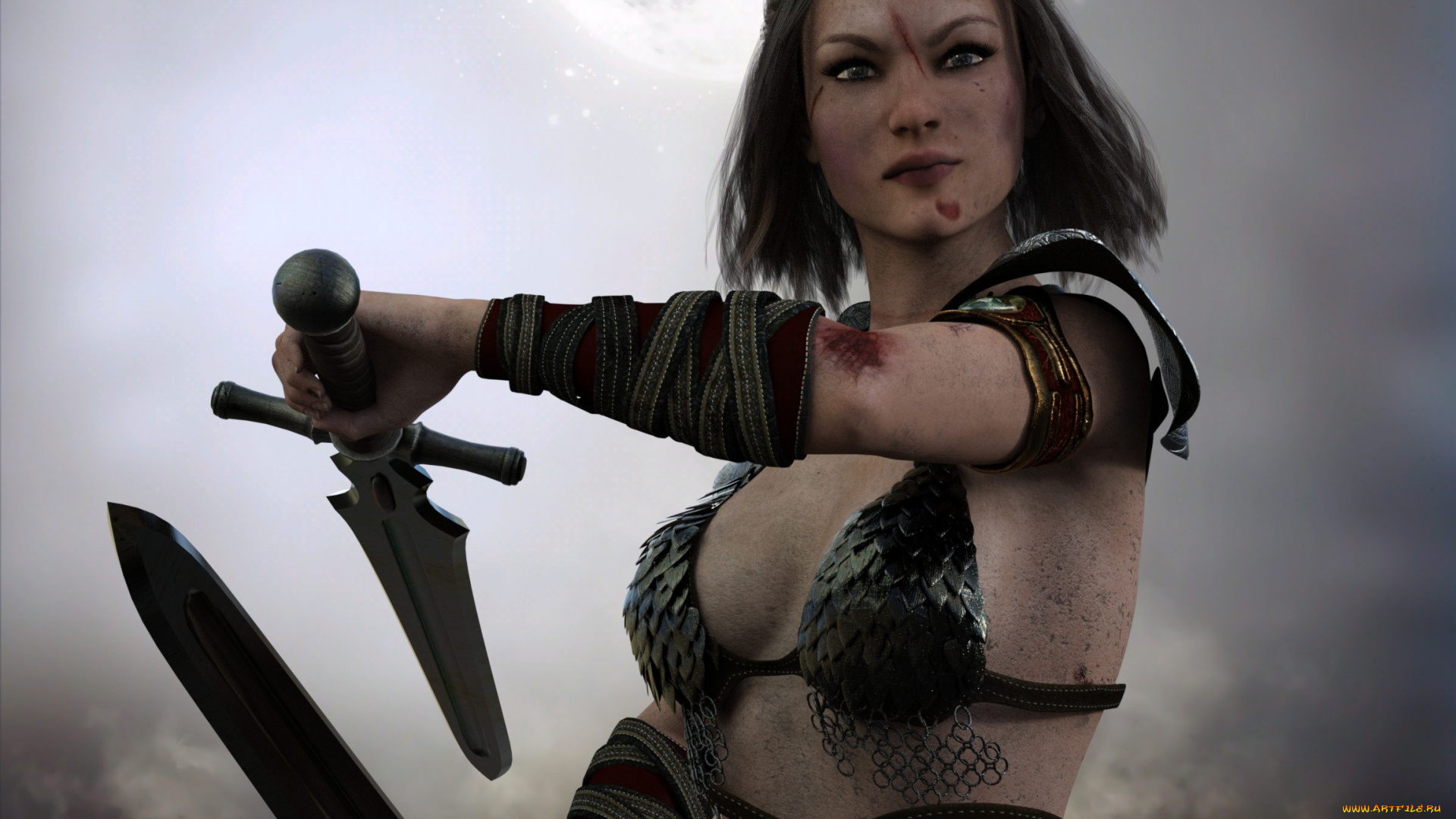 3д, графика, фантазия, , fantasy, фон, взгляд, девушка