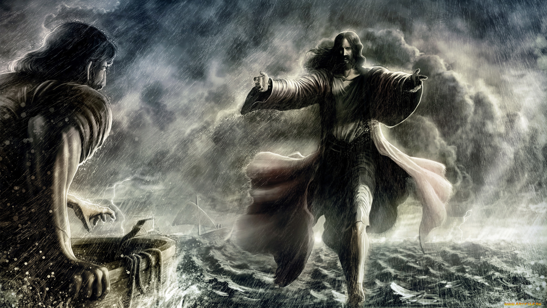 фэнтези, люди, человек, бог, шторм, фон