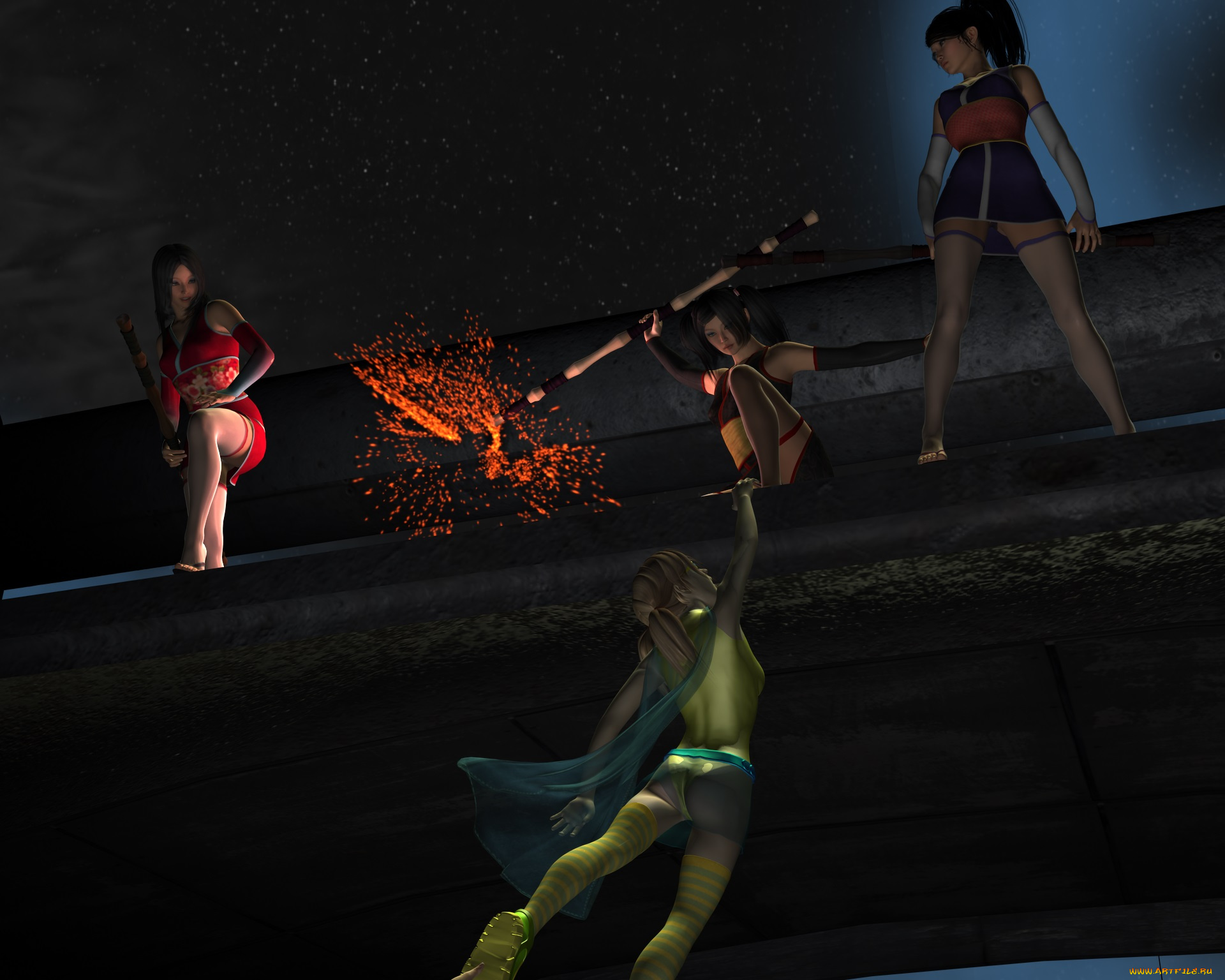 3д, графика, фантазия, , fantasy, фон, девушки, взгляд