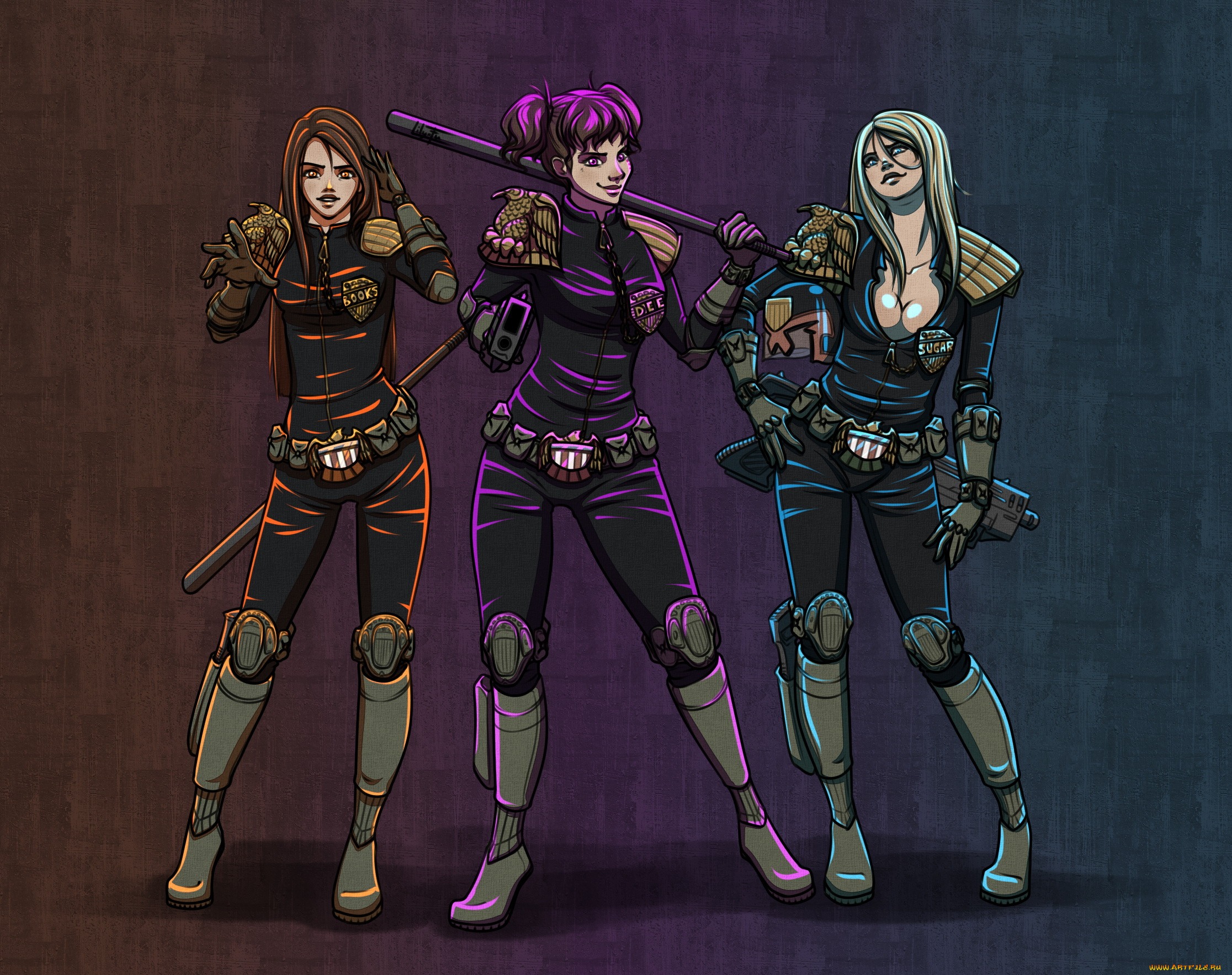 рисованное, комиксы, фон, девушки, униформа, взгляд