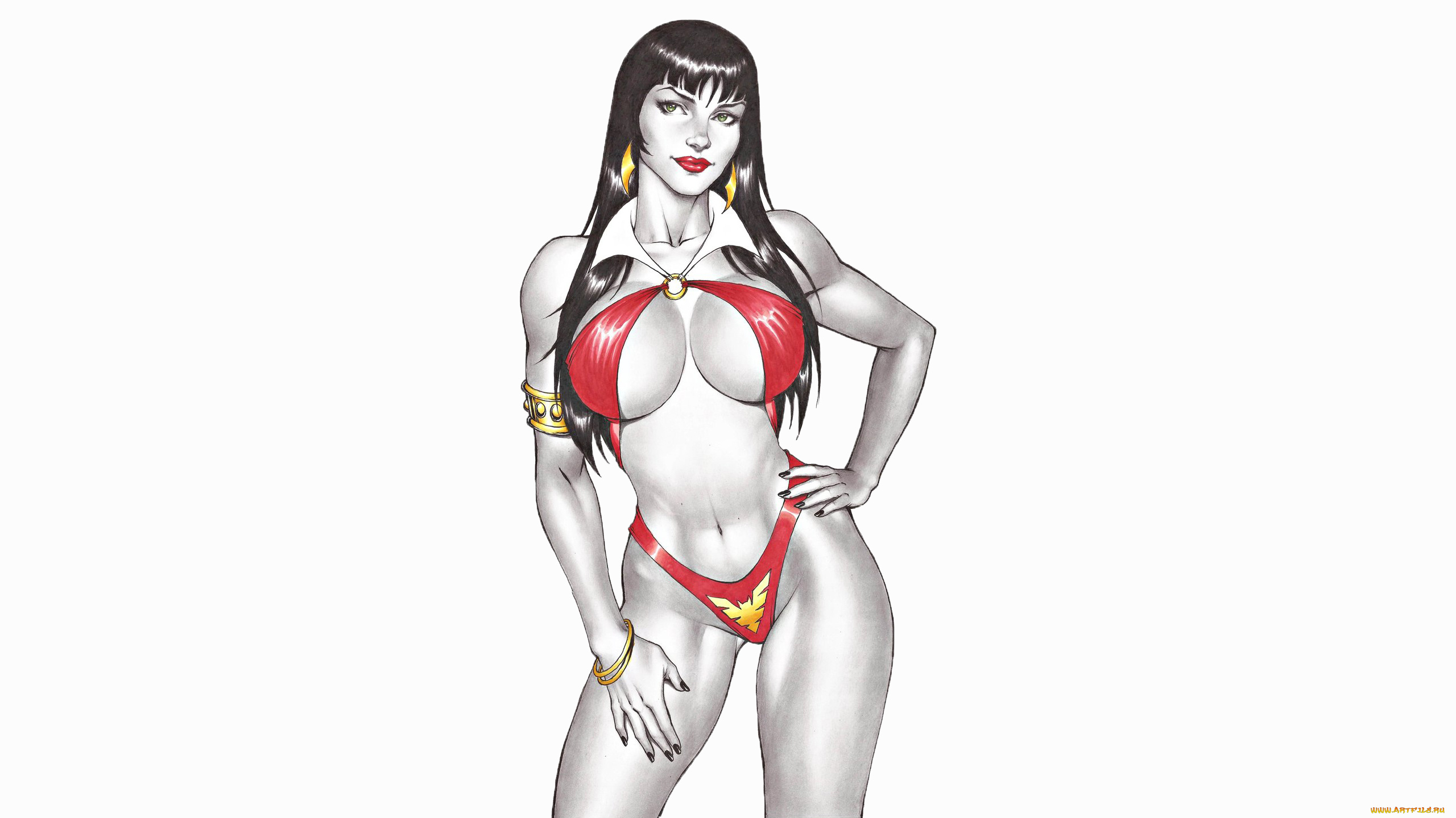 рисованное, комиксы, девушка, купальник, фон, взгляд