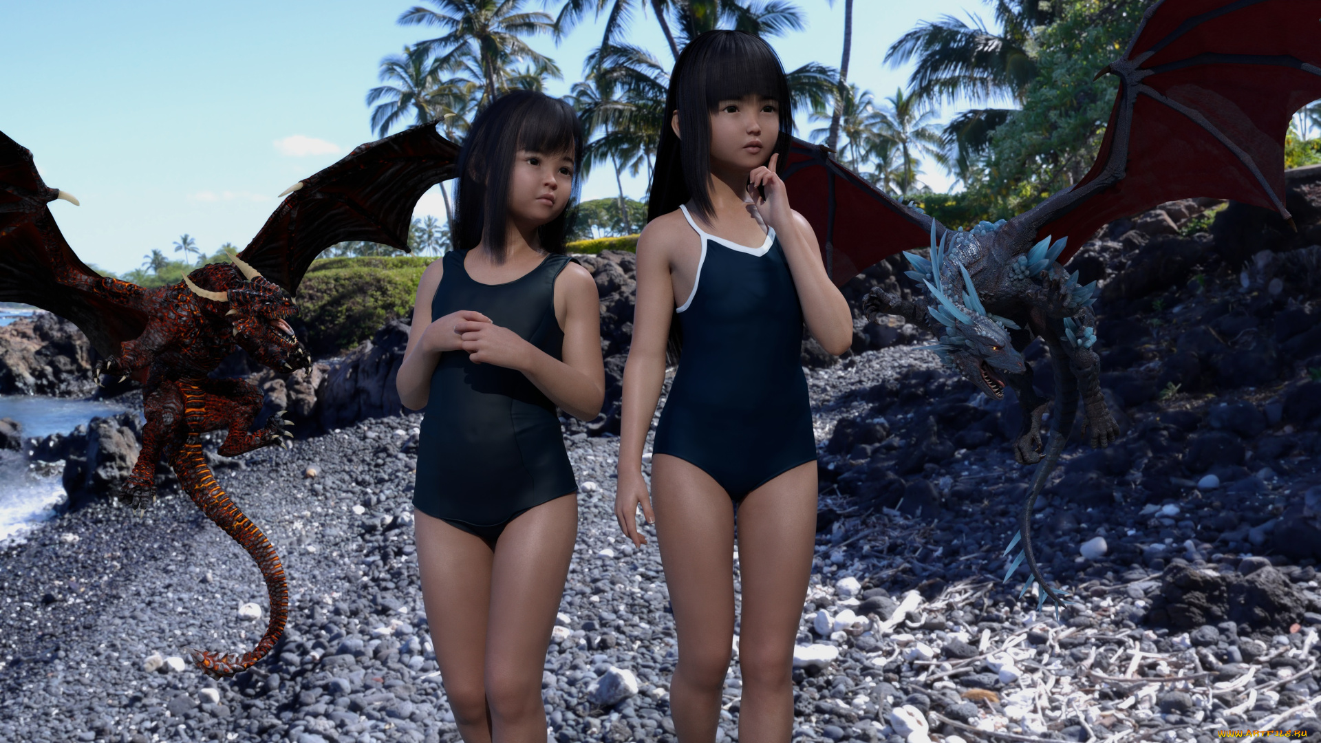 3д, графика, фантазия, , fantasy, фон, девушки, взгляд