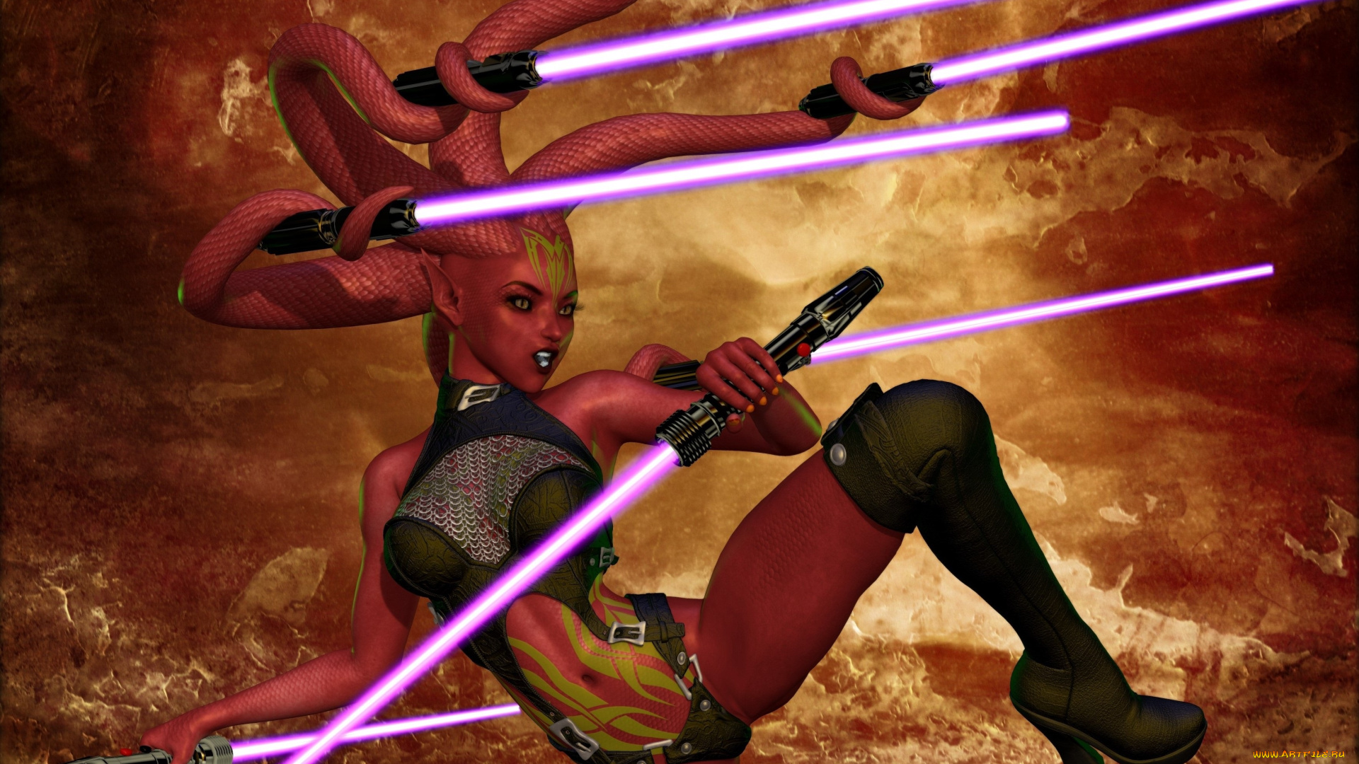 3д, графика, существа, , creatures, девушка, взгляд, фон