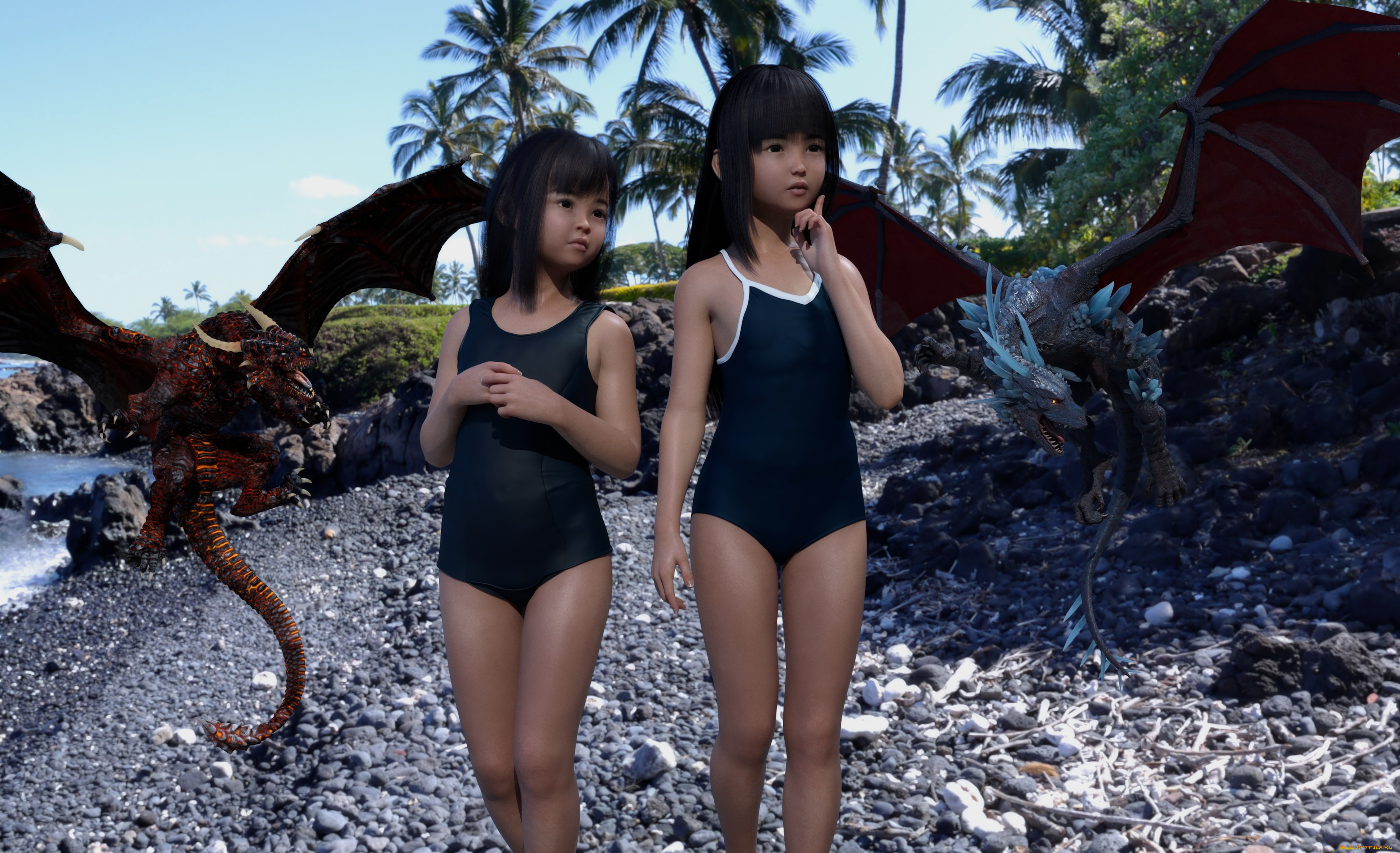 3д, графика, фантазия, , fantasy, фон, девушки, взгляд