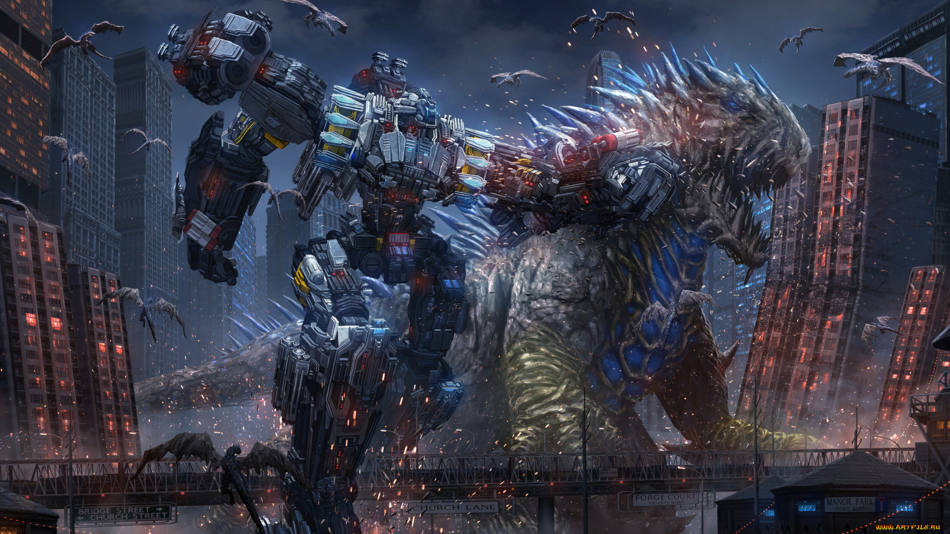 рисованное, кино, , мультфильмы, робот, фон, существо, бой