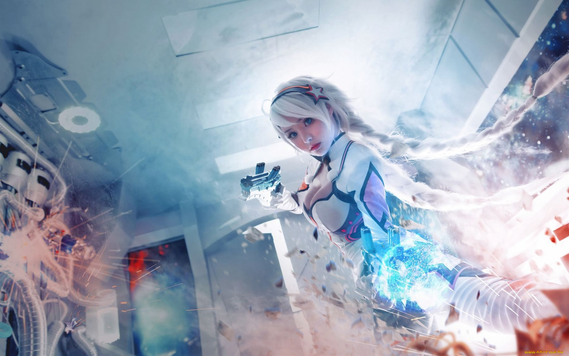 девушки, liu, you, qi, костюм, косы, оружие, осколки