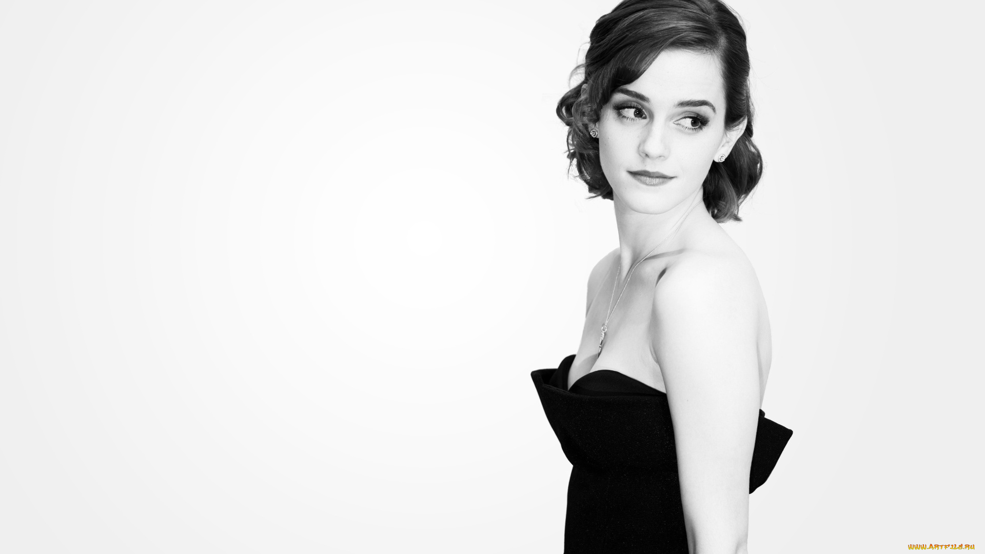 девушки, emma, watson, актриса, черно-белая, платье