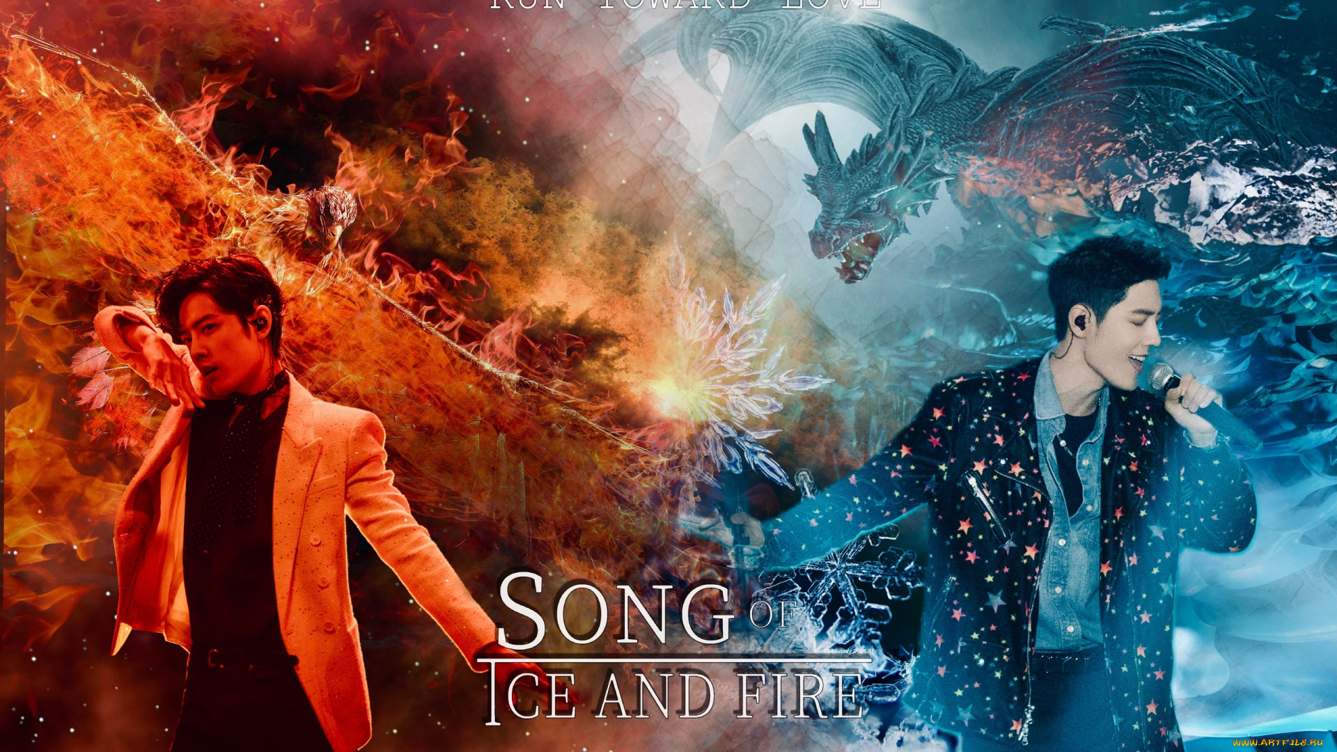 мужчины, xiao, zhan, огонь, дракон, феникс, лед, песня