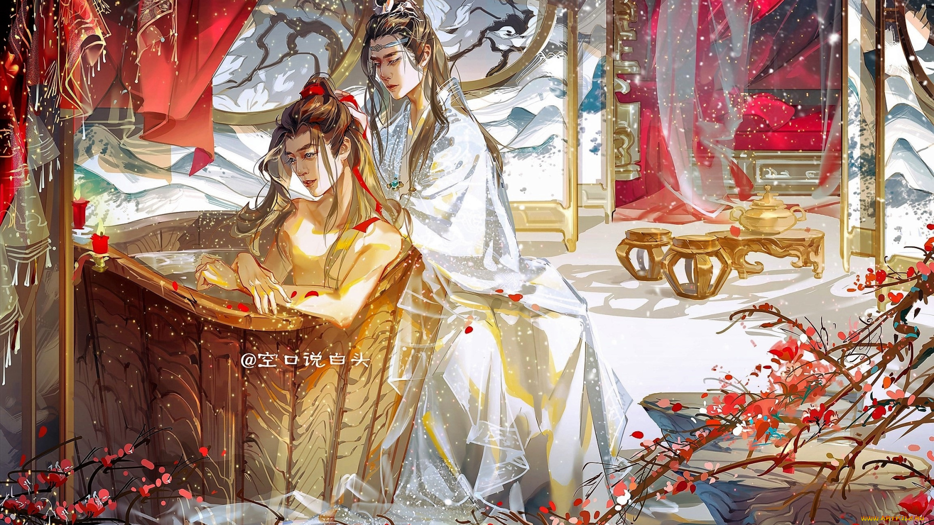 рисованное, кино, , мультфильмы, вэй, усянь, лань, ванцзы, бочка, купание, ветки