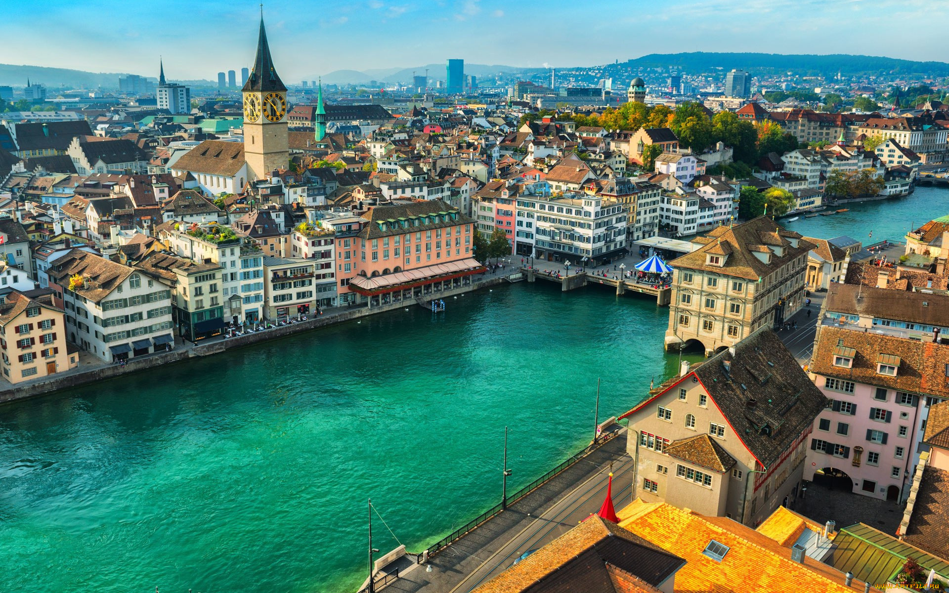 города, цюрих, , швейцария, панорама