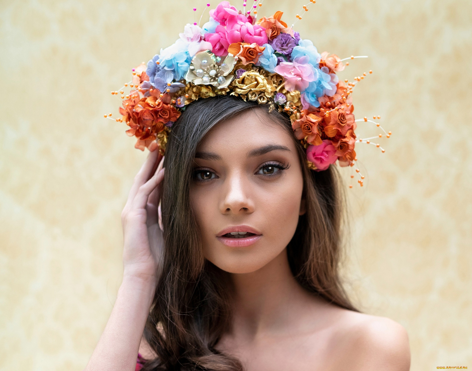 девушки, -, лица, , портреты, шатенка, венок