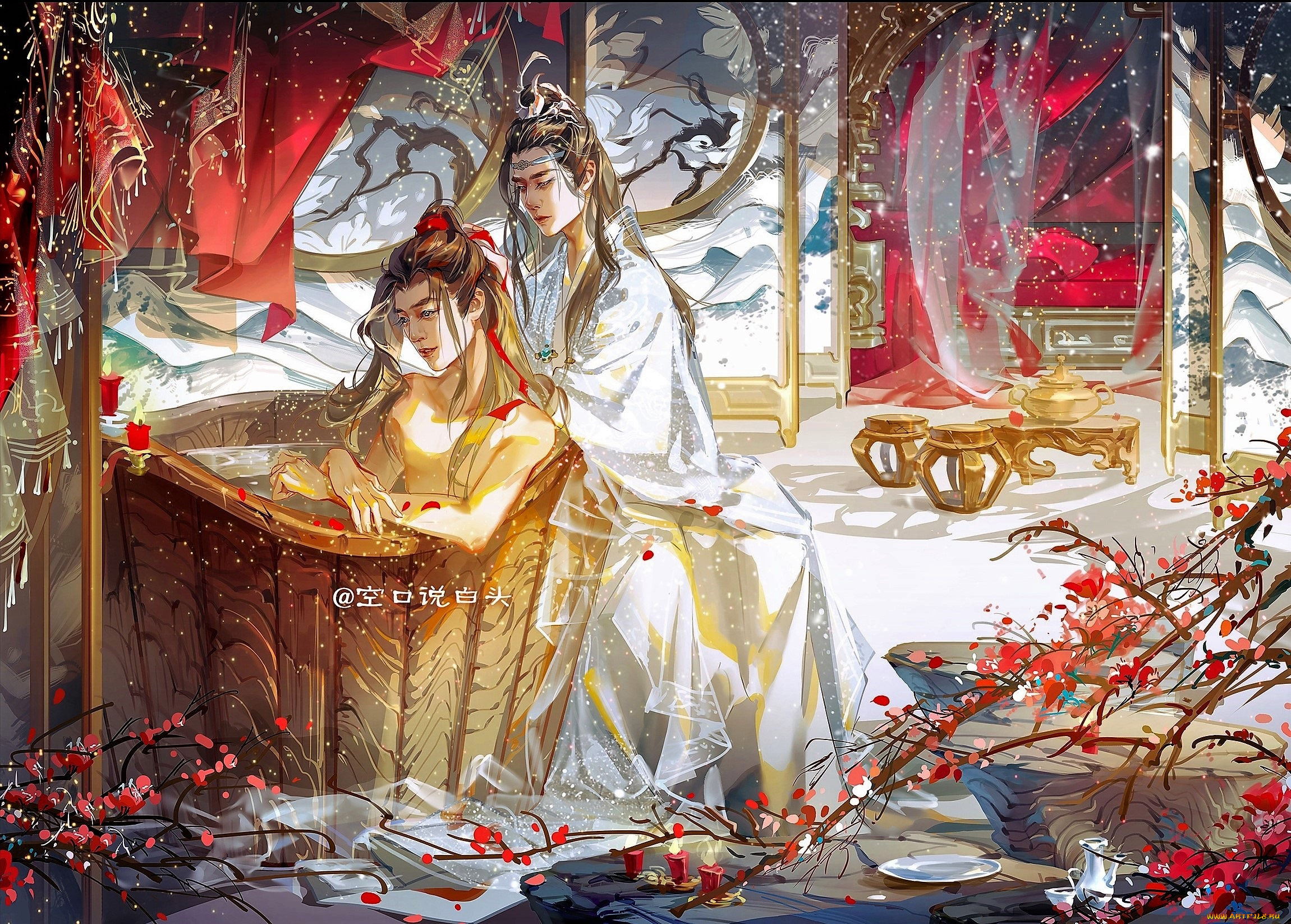 рисованное, кино, , мультфильмы, вэй, усянь, лань, ванцзы, бочка, купание, ветки