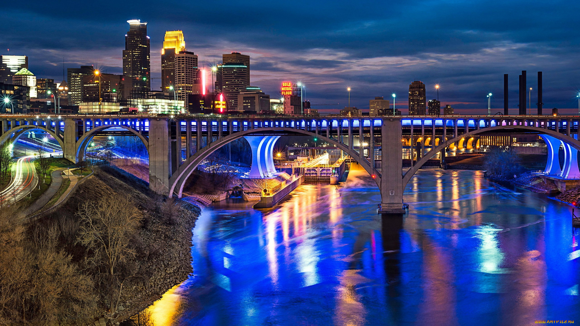 minneapolis, minnesota, города, -, огни, ночного, города