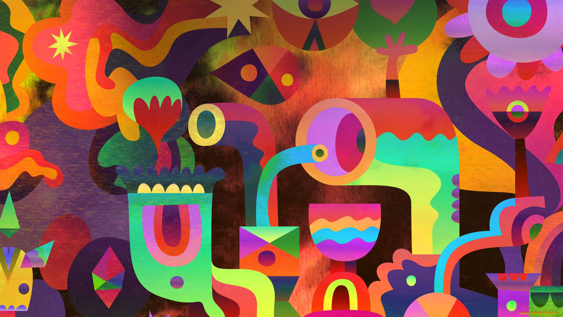 рисованное, абстракция, фигурки, цвета