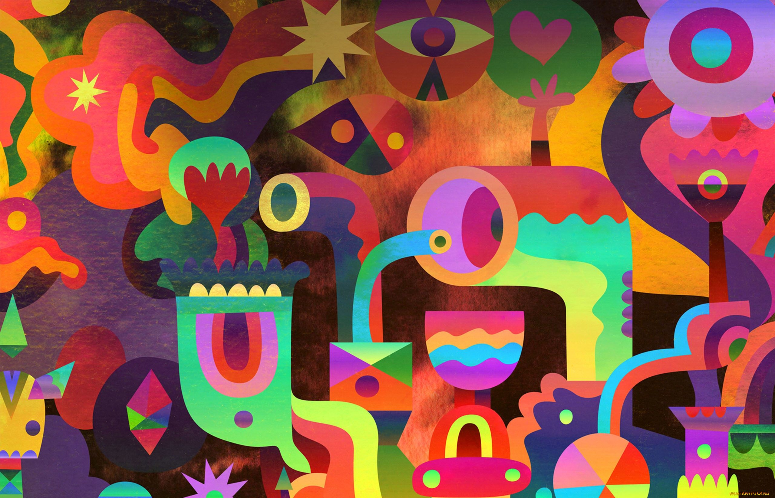 рисованное, абстракция, фигурки, цвета