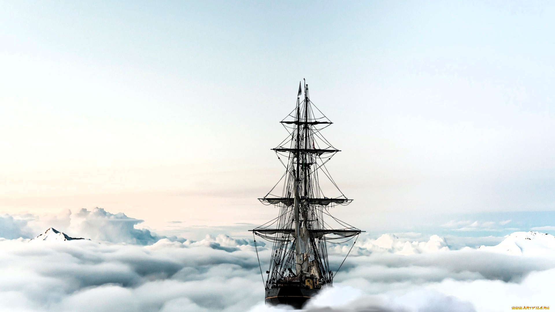 разное, компьютерный, дизайн, корабль, парусник, облака