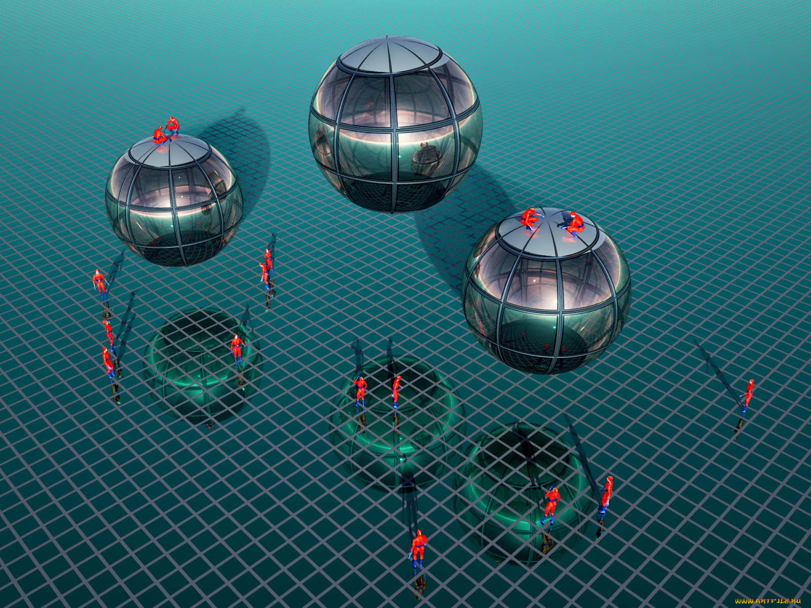 3д, графика, шары, люди, сетка