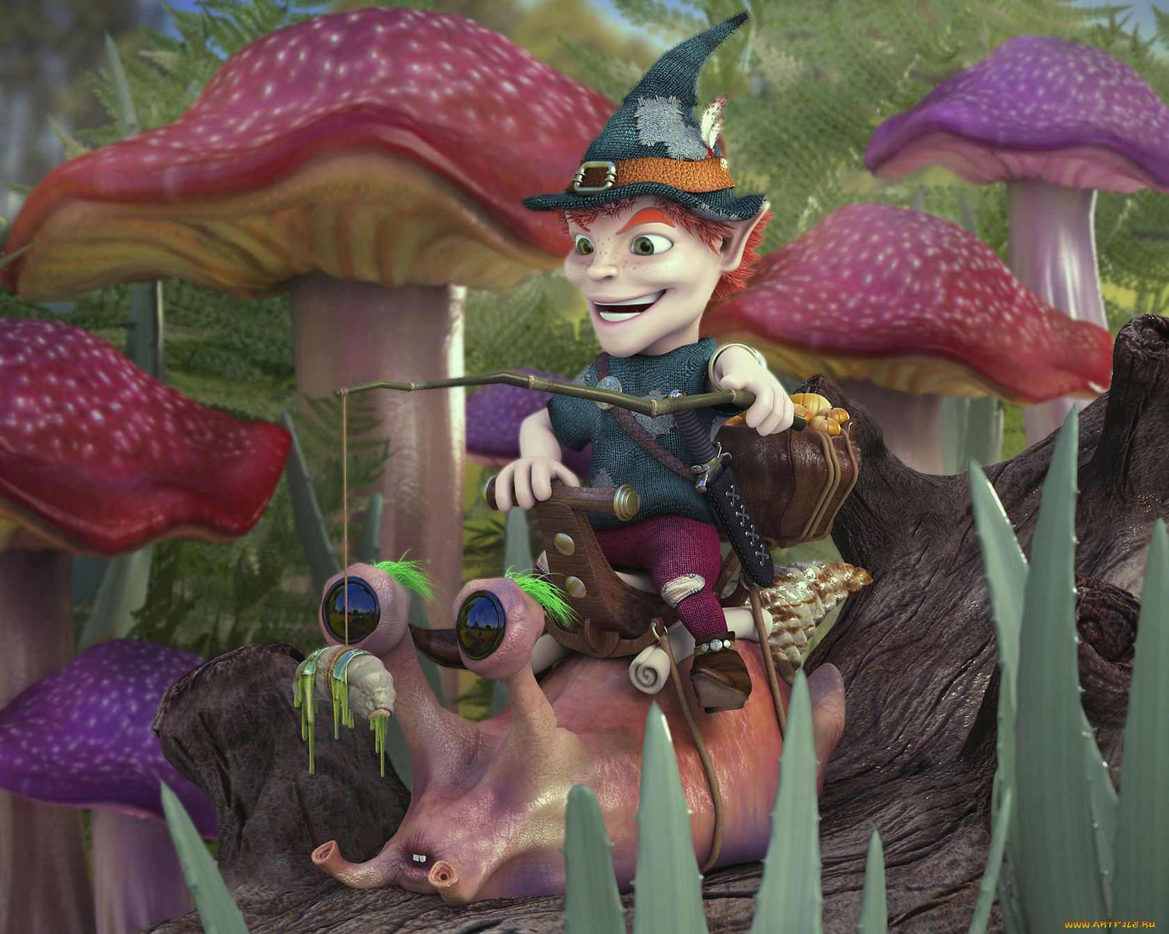 raphael, baldini, the, little, gnome, 3д, графика, creatures, существа, мухоморы, гном, улитка, грибы