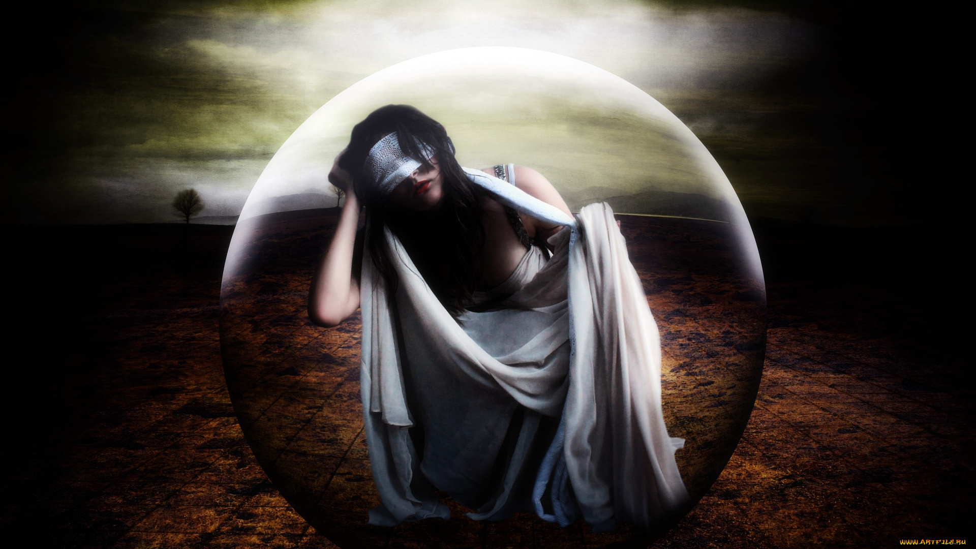 фэнтези, девушки, шар, платье, повязка