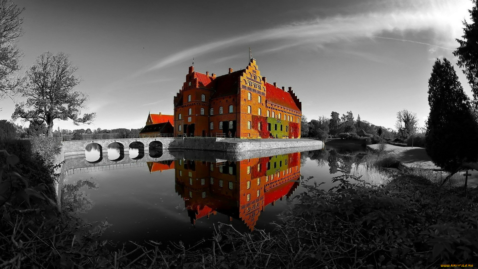 города, здания, дома, дом, вода, мост