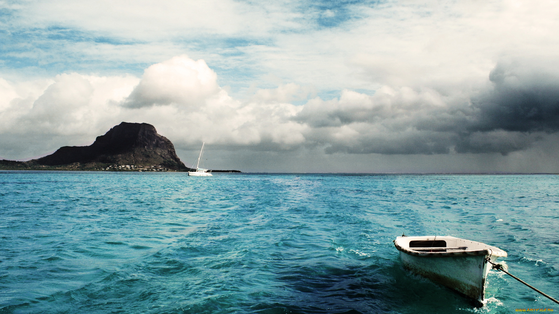 корабли, разные, вместе, море, облака