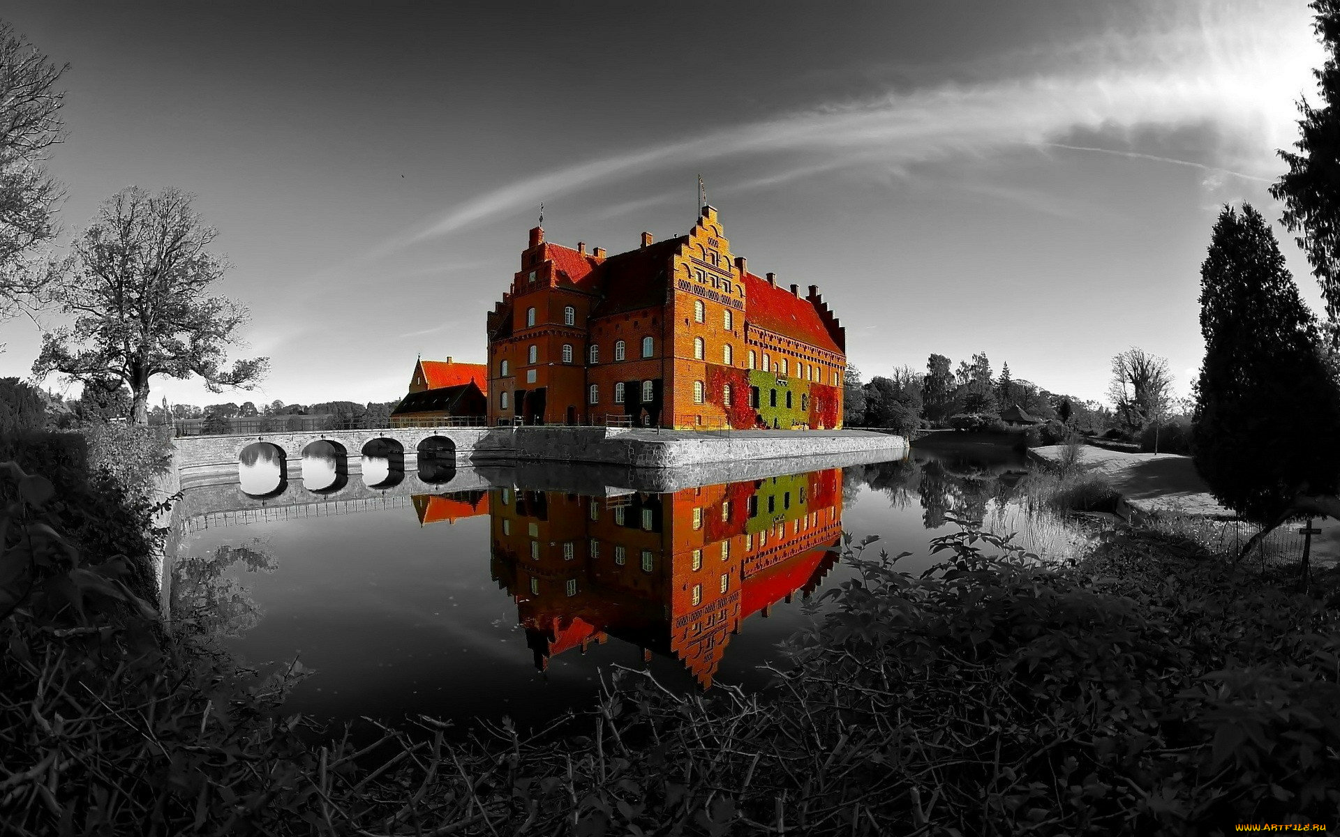 города, здания, дома, дом, вода, мост