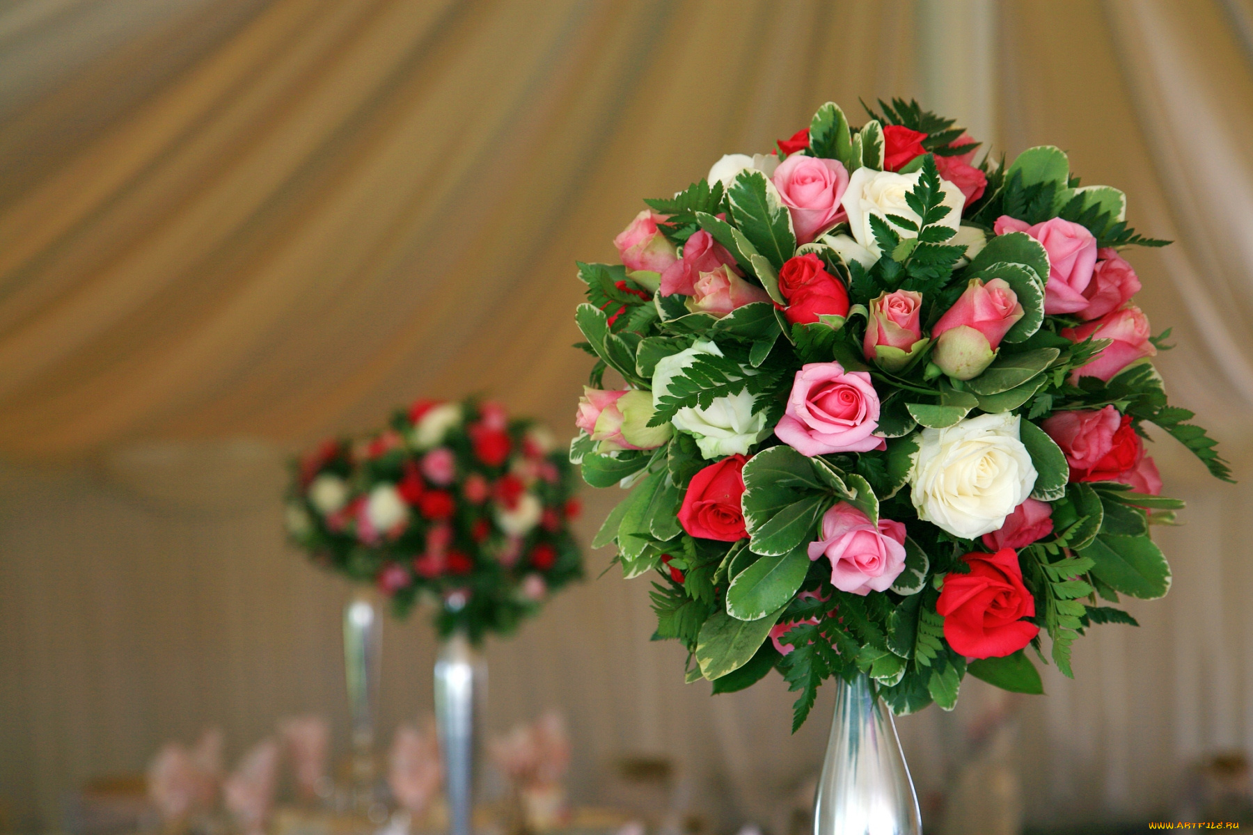 цветы, букеты, композиции, папоротник, листья, розы