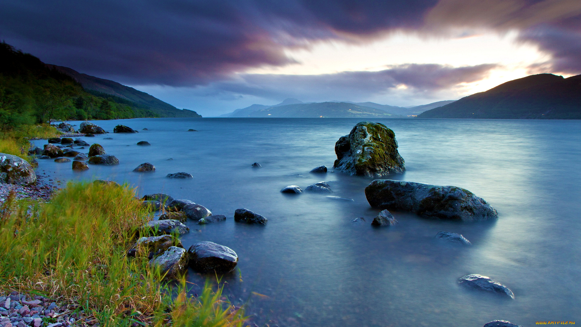 beautiful, view, природа, реки, озера, сумрак, озеро, камни, тучи, горы