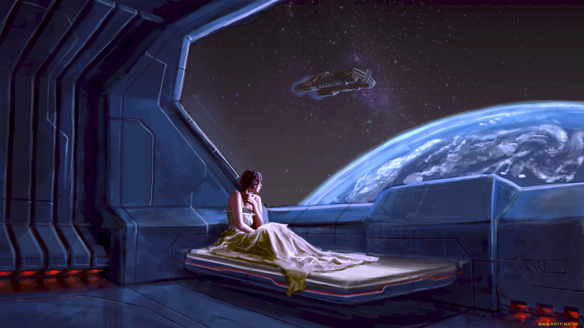 фэнтези, девушки, звездолёт, планета, девушка, космос