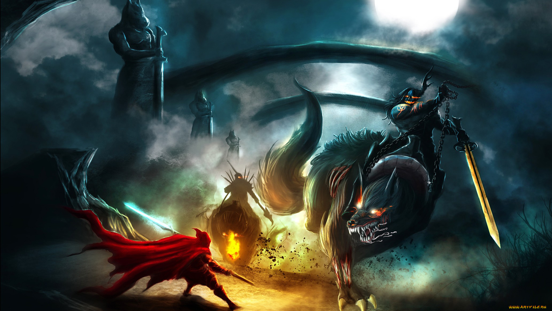 фэнтези, существа, меч, демон, волк