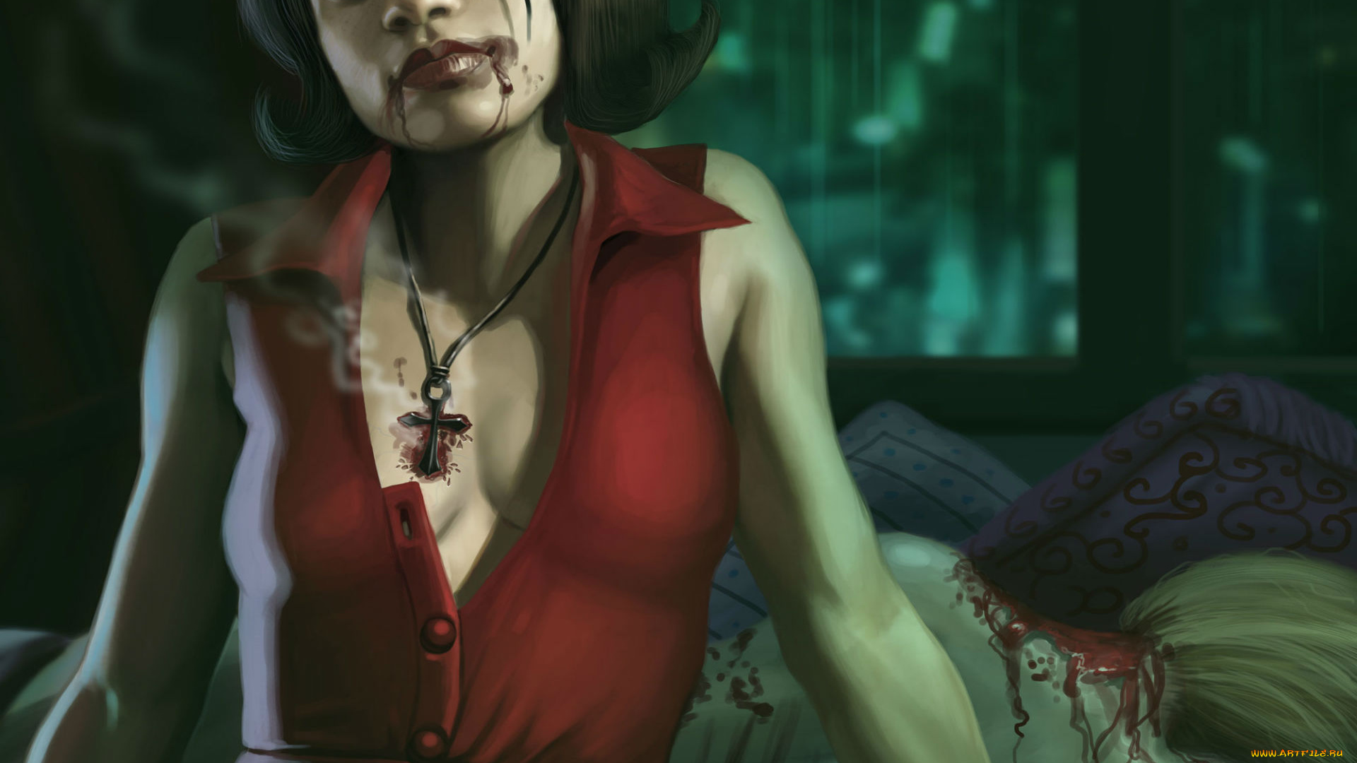 фэнтези, вампиры, крестик, девушка