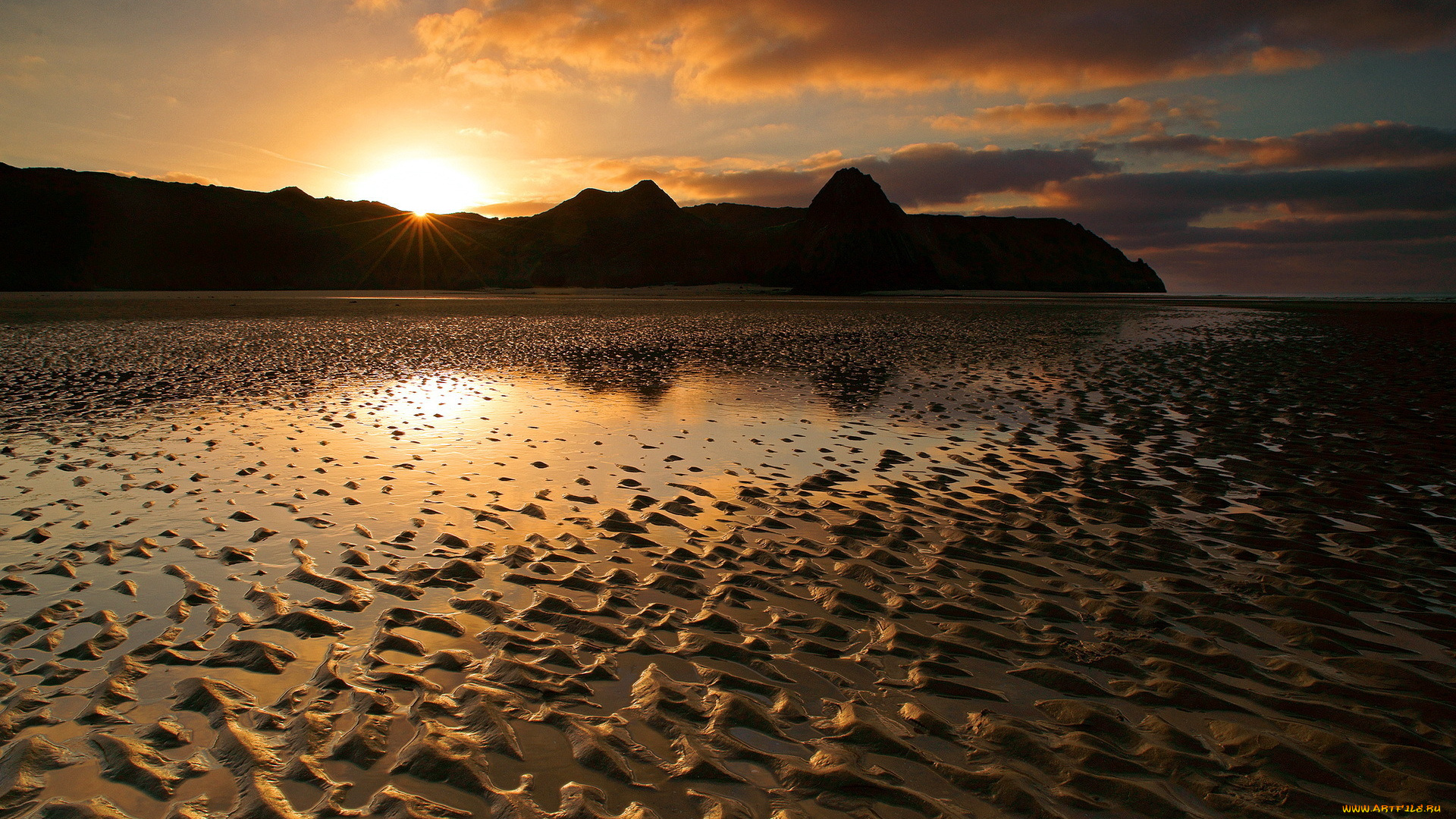 golden, sunset, природа, восходы, закаты, сумерки, закат, море, отлив