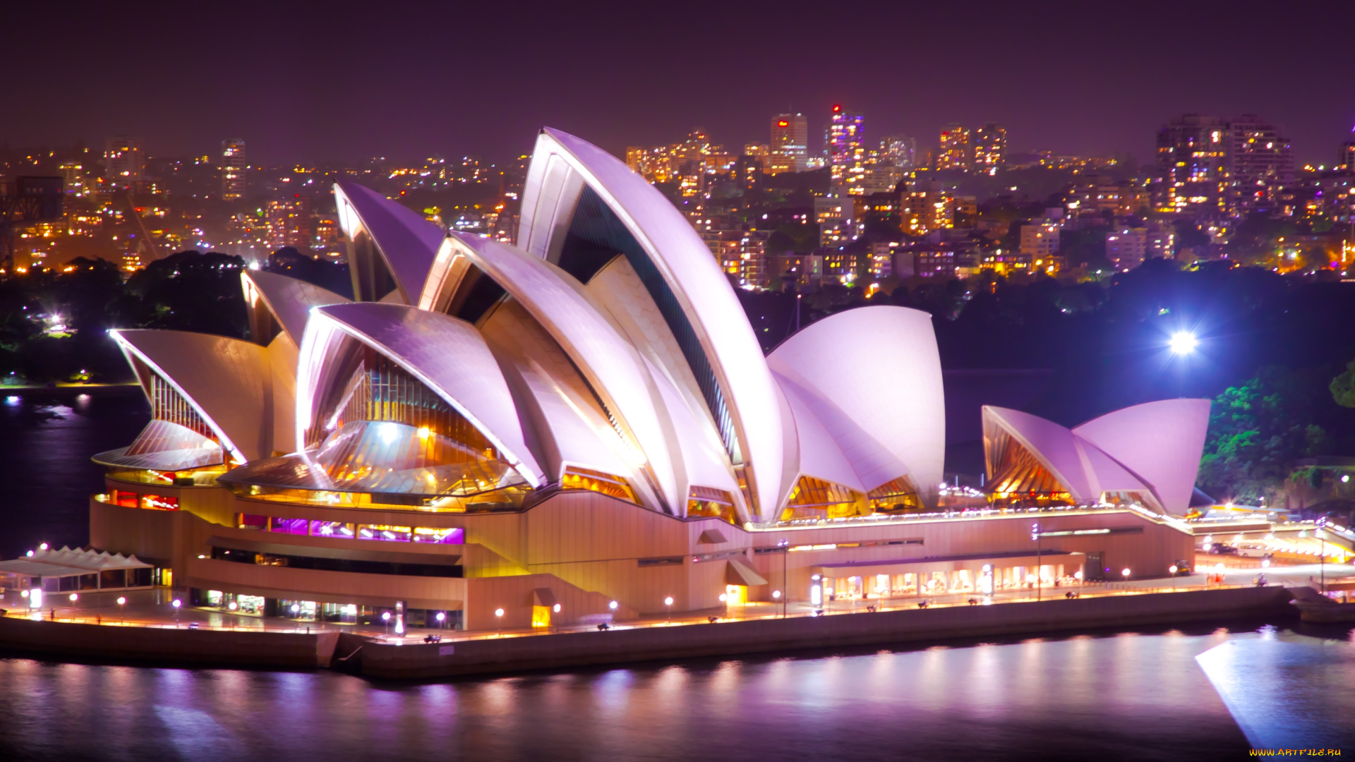 города, сидней, австралия, вода, подсветка, ночь, опера