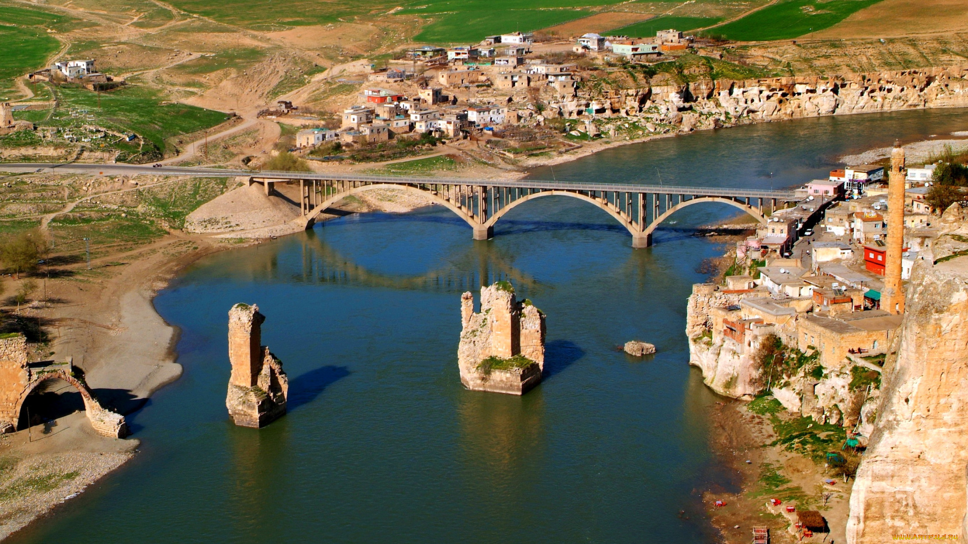 hasankeyf, turkey, города, мосты, дома, река, мост