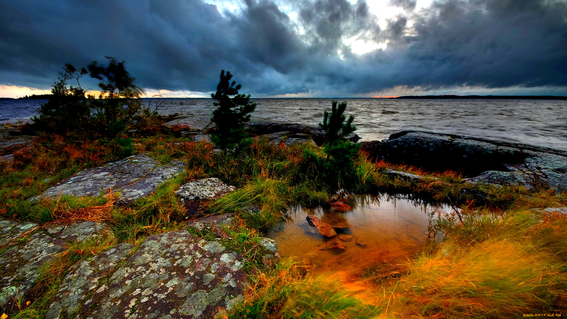 lake, shore, природа, реки, озера, озеро, осень, сумрак